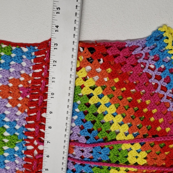 Color Block Open Knit Tassel Tie Backless Knot Waist Cami Romper Women's Size 6 - Picture 11 of 13